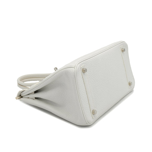 HERMES BIRKIN 30 WHITE TAURILLON CLEMENCE HAND BAG 2007 SQUARE K STAMP PALLADIUM HARDWARE 90331000