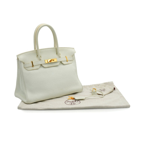 HERMES BIRKIN 30 WHITE TAURILLON CLEMENCE HAND BAG 2011 SQUARE O GOLD HARDWARE 90342570
