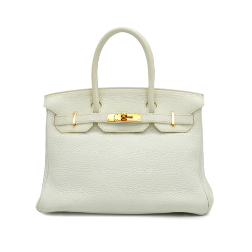 HERMES BIRKIN 30 WHITE TAURILLON CLEMENCE HAND BAG 2011 SQUARE O GOLD HARDWARE 90342570