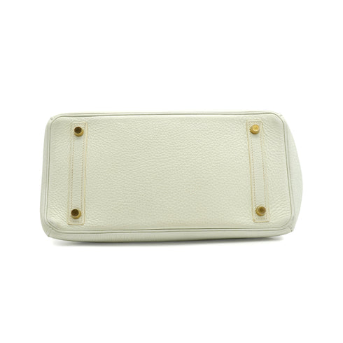 HERMES BIRKIN 30 WHITE TAURILLON CLEMENCE HAND BAG 2011 SQUARE O GOLD HARDWARE 90342570