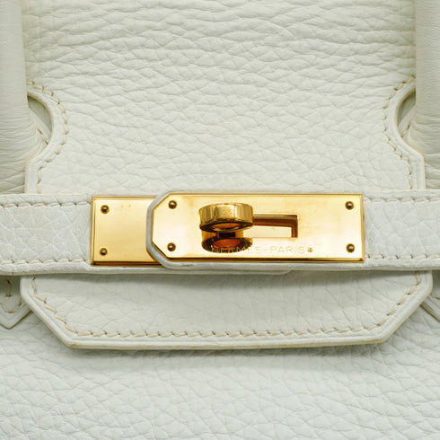 HERMES BIRKIN 30 WHITE TAURILLON CLEMENCE HAND BAG 2011 SQUARE O GOLD HARDWARE 90342570