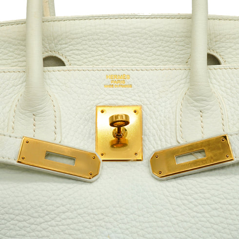 HERMES BIRKIN 30 WHITE TAURILLON CLEMENCE HAND BAG 2011 SQUARE O GOLD HARDWARE 90342570