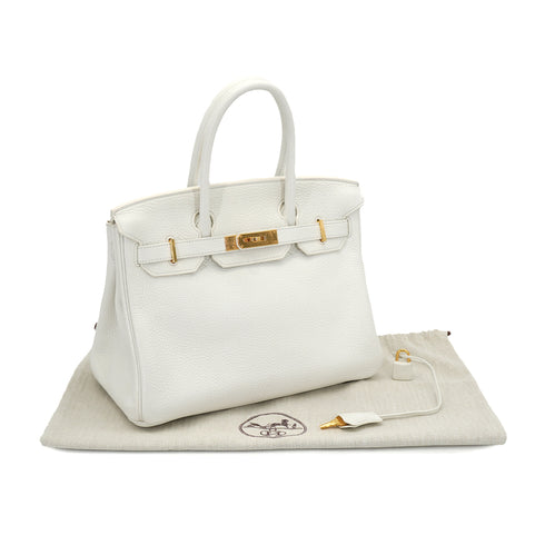 HERMES BIRKIN 30 WHITE TAURILLON CLEMENCE HAND BAG 2016 X STAMP PALLADIUM HARDWARE 90331407