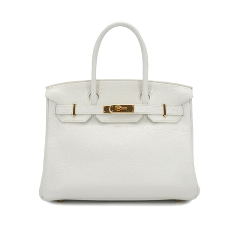 HERMES BIRKIN 30 WHITE TAURILLON CLEMENCE HAND BAG 2016 X STAMP PALLADIUM HARDWARE 90331407