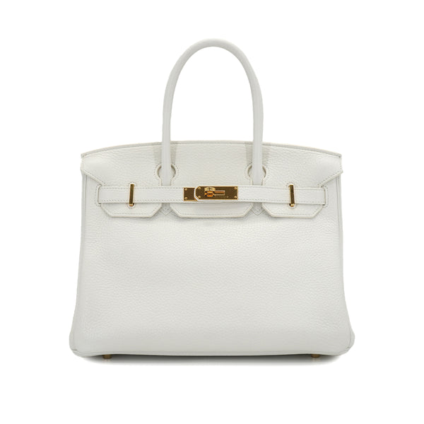 HERMES BIRKIN 30 WHITE TAURILLON CLEMENCE HAND BAG 2016 X STAMP PALLADIUM HARDWARE 90331407