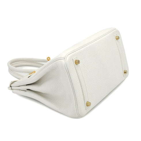 HERMES BIRKIN 30 WHITE TAURILLON CLEMENCE HAND BAG 2016 X STAMP PALLADIUM HARDWARE 90331407