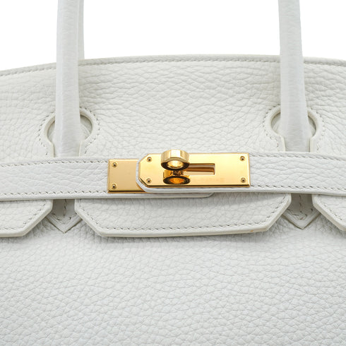 HERMES BIRKIN 30 WHITE TAURILLON CLEMENCE HAND BAG 2016 X STAMP PALLADIUM HARDWARE 90331407