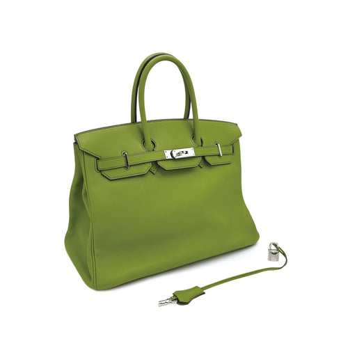 HERMES BIRKIN 35 ANIS GREEN SWIFT HAND BAG 2006 SQUARE J PALLADIUM HARDWARE 90312705