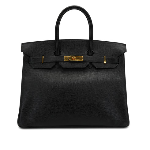 HERMES BIRKIN 35 BLACK ARDENNES HAND BAG 1995 CIRCLE Y GOLD HARDWARE 90339642