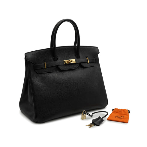 HERMES BIRKIN 35 BLACK ARDENNES HAND BAG 1996 CIRCLE Z GOLD HARDWARE 90343858