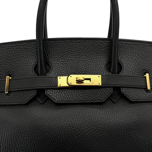 HERMES BIRKIN 35 BLACK ARDENNES HAND BAG 1998 SQUARE B GOLD HARDWARE 90318615