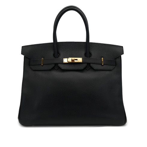 HERMES BIRKIN 35 BLACK ARDENNES HAND BAG 1998 SQUARE B GOLD HARDWARE 90318615