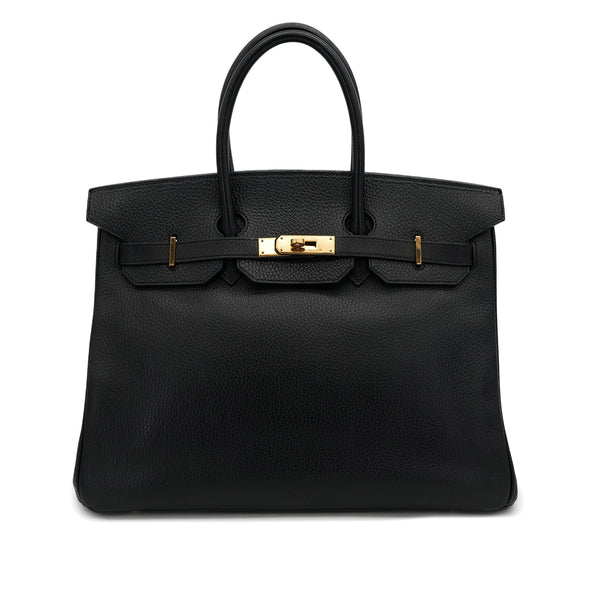 HERMES BIRKIN 35 BLACK ARDENNES HAND BAG 1998 SQUARE B GOLD HARDWARE 90318615