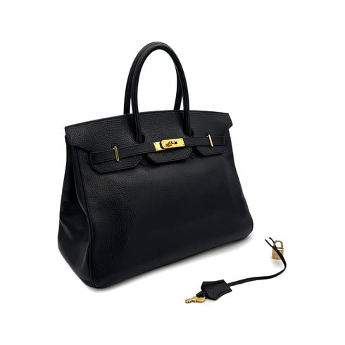 HERMES BIRKIN 35 BLACK ARDENNES HAND BAG 1998 SQUARE B GOLD HARDWARE 90318615