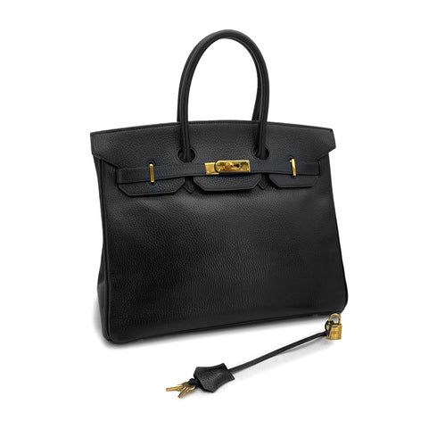 HERMES BIRKIN 35 BLACK ARDENNES HAND BAG 1999 SQUARE C GOLD HARDWARE 90327307