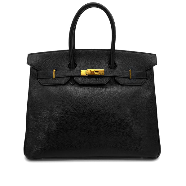 HERMES BIRKIN 35 BLACK ARDENNES HAND BAG 1999 SQUARE C GOLD HARDWARE 90327307