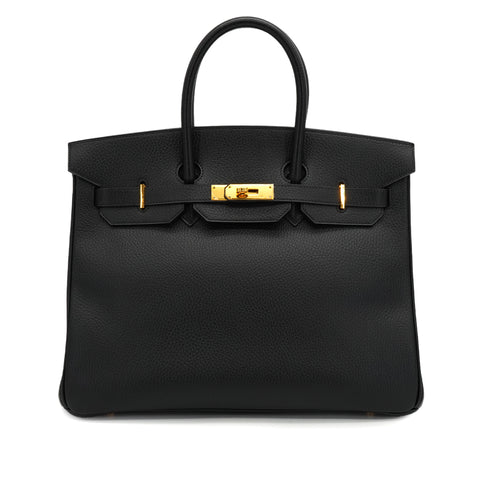 HERMES BIRKIN 35 BLACK ARDENNES HAND BAG 2000 SQUARE D GOLD HARDWARE 90334135