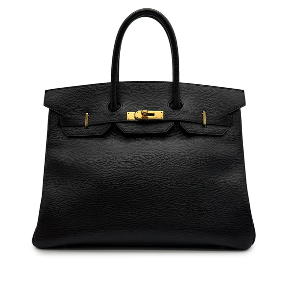 HERMES BIRKIN 35 BLACK ARDENNES HAND BAG 2000 SQUARE D GOLD HARDWARE 90314320