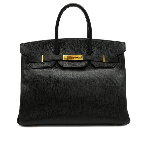 HERMES BIRKIN 35 BLACK ARDENNES HAND BAG 2002 SQUARE F GOLD HARDWARE 90328122