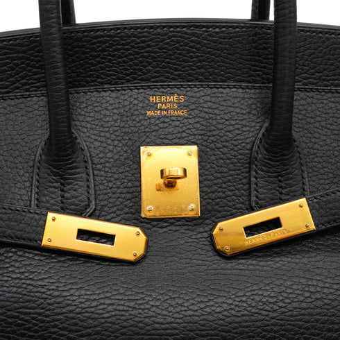 HERMES BIRKIN 35 BLACK ARDENNES HAND BAG 2002 SQUARE F GOLD HARDWARE 90328122