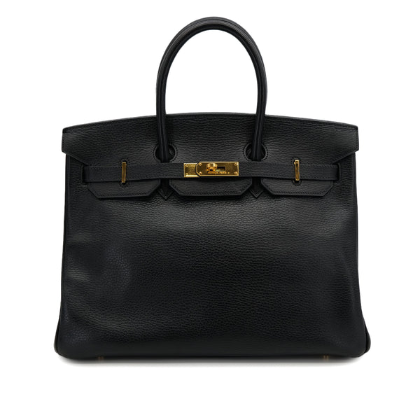 HERMES BIRKIN 35 BLACK ARDENNES HAND BAG 2002 SQUARE F GOLD HARDWARE 90314369