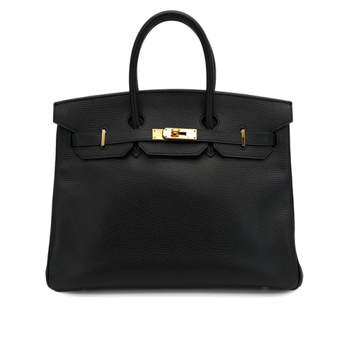 HERMES BIRKIN 35 BLACK ARDENNES HAND BAG 2002 SQUARE F GOLD HARDWARE 90323088
