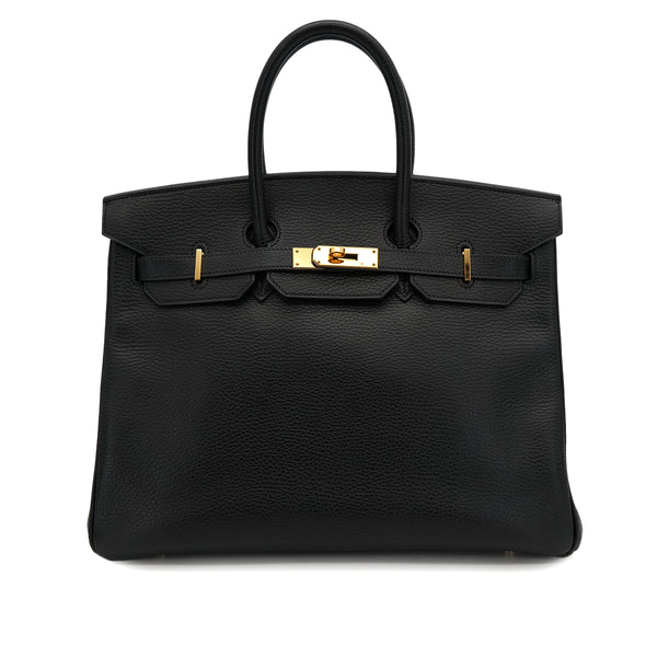 HERMES BIRKIN 35 BLACK ARDENNES HAND BAG 2002 SQUARE F GOLD HARDWARE 90323088