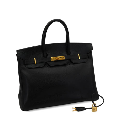 HERMES BIRKIN 35 BLACK ARDENNES HAND BAG 2002 SQUARE F GOLD HARDWARE 90347759