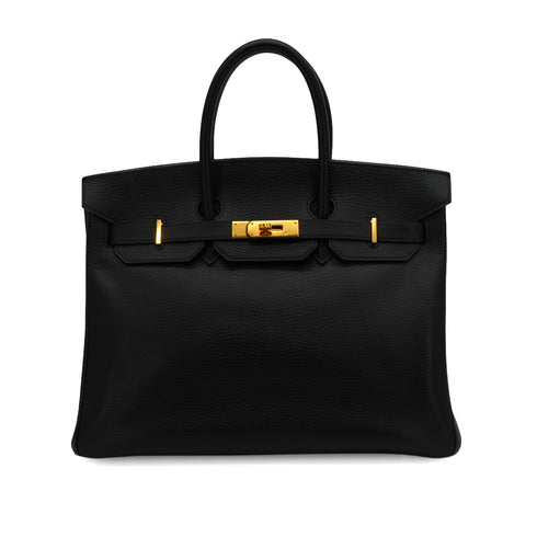 HERMES BIRKIN 35 BLACK ARDENNES HAND BAG 2002 SQUARE F GOLD HARDWARE 90347759