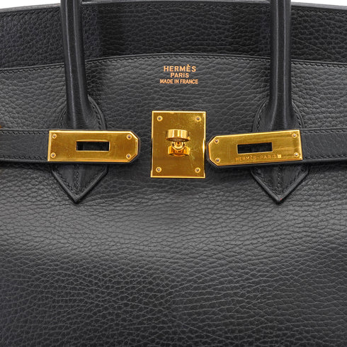 HERMES BIRKIN 35 BLACK ARDENNES HAND BAG 2002 SQUARE F GOLD HARDWARE 90347759