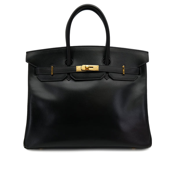 HERMES BIRKIN 35 BLACK BOXCALF HAND BAG 2002 SQUARE F GOLD HARDWARE 90314885