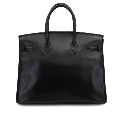 HERMES BIRKIN 35 BLACK BOXCALF HAND BAG 2002 SQUARE F GOLD HARDWARE 90314885