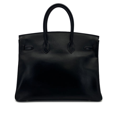 HERMES BIRKIN 35 BLACK BOXCALF HAND BAG 2002 SQUARE F PALLADIUM HARDWARE 90323080
