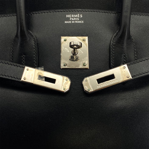 HERMES BIRKIN 35 BLACK BOXCALF HAND BAG 2002 SQUARE F PALLADIUM HARDWARE 90323080