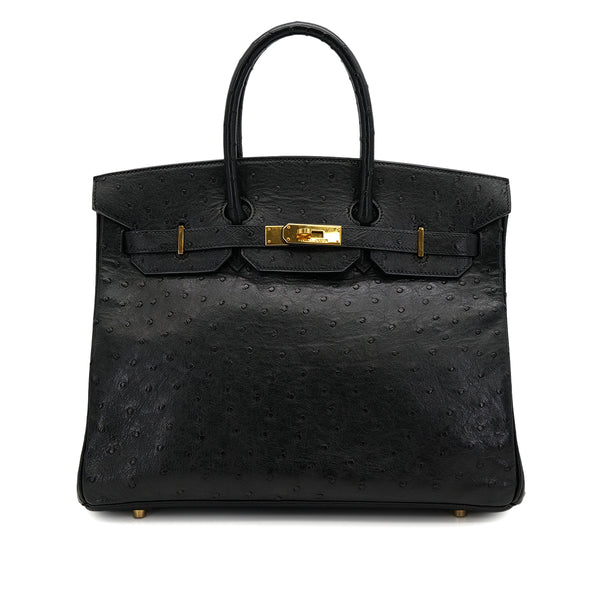 HERMES BIRKIN 35 BLACK OSTRICH HAND BAG 1997 SQUARE A GOLD HARDWARE 90324742