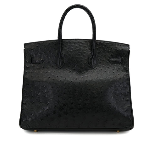 HERMES BIRKIN 35 BLACK OSTRICH HAND BAG 1997 SQUARE A GOLD HARDWARE 90324742