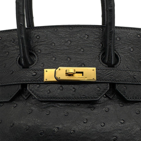 HERMES BIRKIN 35 BLACK OSTRICH HAND BAG 1997 SQUARE A GOLD HARDWARE 90324742