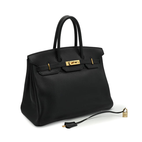 HERMES BIRKIN 35 BLACK TAURILLON CLEMENCE HAND BAG 1998 SQUARE B GOLD HARDWARE 90339940