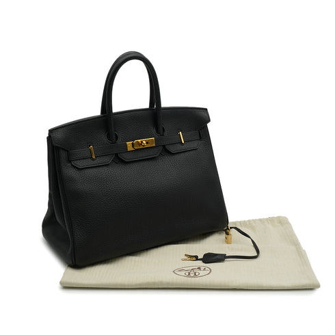 HERMES BIRKIN 35 BLACK TAURILLON CLEMENCE HAND BAG 2001 SQUARE E GOLD HARDWARE 90340494