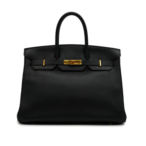 HERMES BIRKIN 35 BLACK TAURILLON CLEMENCE HAND BAG 2001 SQUARE E GOLD HARDWARE 90340494