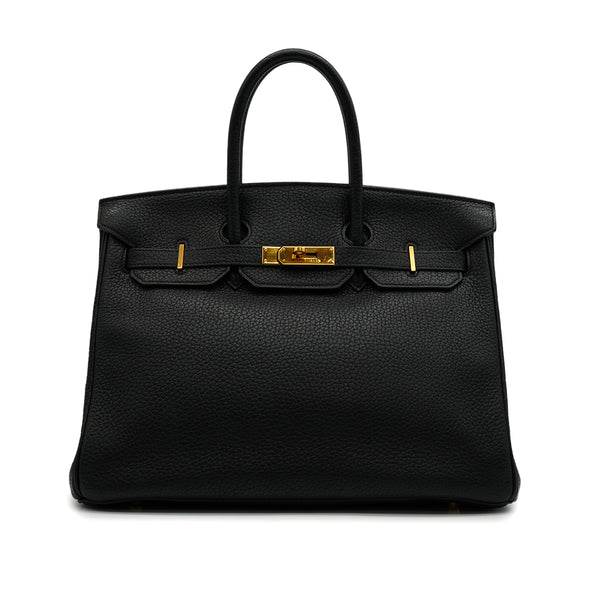 HERMES BIRKIN 35 BLACK TAURILLON CLEMENCE HAND BAG 2001 SQUARE E GOLD HARDWARE 90340494
