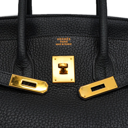 HERMES BIRKIN 35 BLACK TAURILLON CLEMENCE HAND BAG 2001 SQUARE E GOLD HARDWARE 90340494