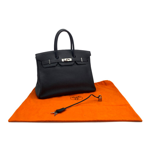 HERMES BIRKIN 35 BLACK TOGO HAND BAG 2001 SQUARE E PALLADIUM HARDWARE 90300855