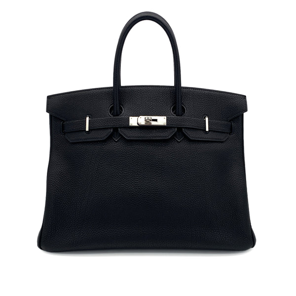 HERMES BIRKIN 35 BLACK TOGO HAND BAG 2001 SQUARE E PALLADIUM HARDWARE 90300855