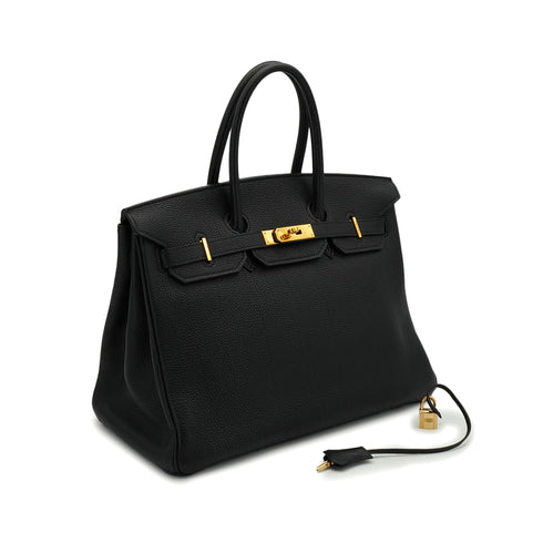 HERMES BIRKIN 35 BLACK TOGO HAND BAG 2003 SQUARE G GOLD HARDWARE 90340160