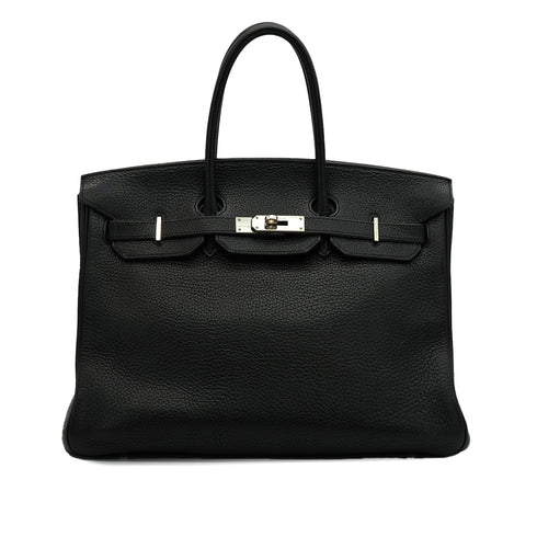HERMES BIRKIN 35 BLACK TAURILLON CLEMENCE HAND BAG 2004 SQUARE H PALLADIUM HARDWARE 90350346