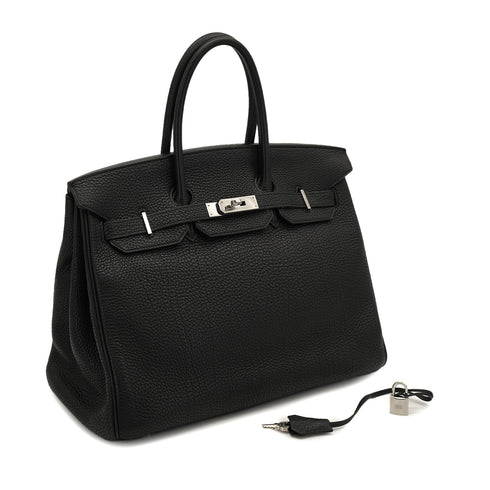 HERMES BIRKIN 35 BLACK TOGO HAND BAG 2007 SQUARE K PALLADIUM HARDWARE 90331854