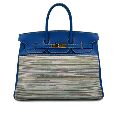 HERMES BIRKIN 35 BLUE FRANCE VEAU GULLIVER VIBRATO HAND BAG 2002 SQUARE F GOLD HARDWARE 90319534