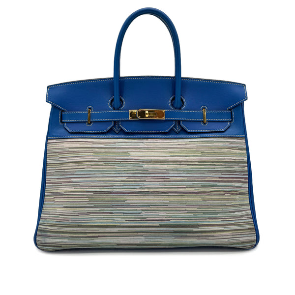 HERMES BIRKIN 35 BLUE FRANCE VEAU GULLIVER VIBRATO HAND BAG 2002 SQUARE F GOLD HARDWARE 90319534