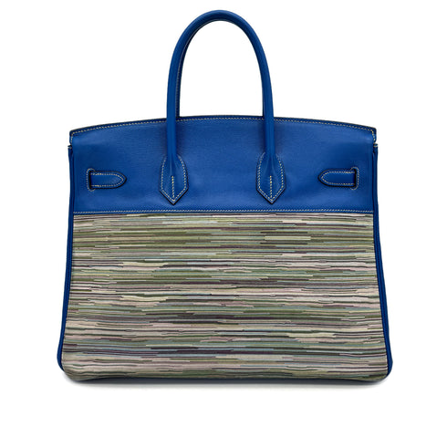 HERMES BIRKIN 35 BLUE FRANCE VEAU GULLIVER VIBRATO HAND BAG 2002 SQUARE F GOLD HARDWARE 90319534